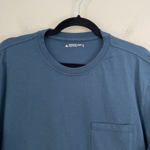 NWOT American Giant Mens Large Blue Crewneck T Shirt Pocket Tee Short Sleeve - Picture 3 of 8
